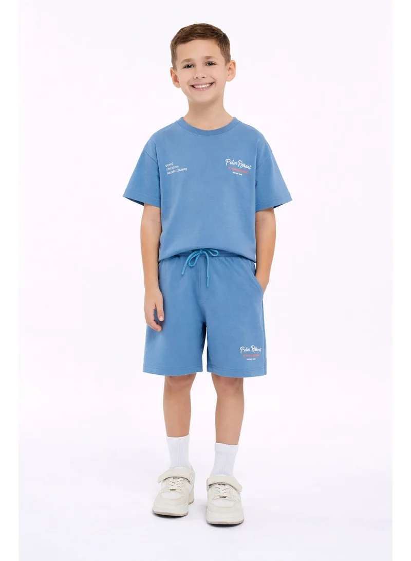 Victor And Jane  Boys Palm Runner Printed T-Shirt & Grey Shorts Set for Men | Best Price UAE